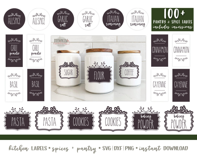 Pantry Labels SVG, Spice Labels SVG, Pantry Labels Cut Files, Spice Labels Cut Files, Printable Labels, Farmhouse SVGs