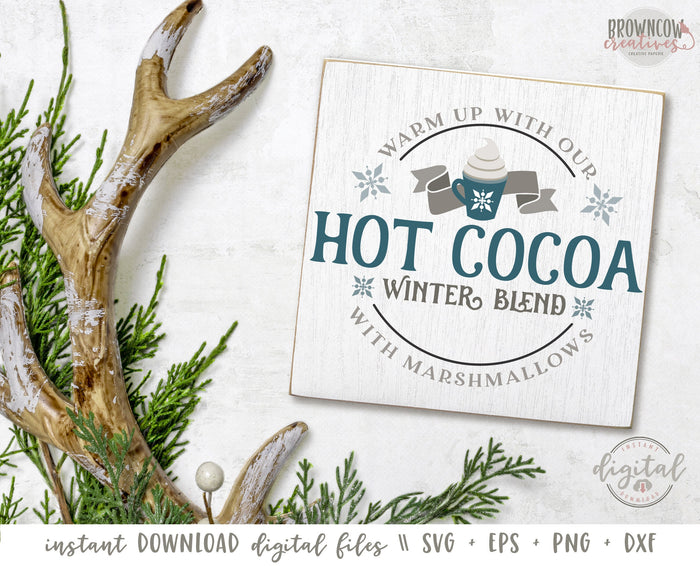 Hot Cocoa SVG, Winter Farmhouse Round Sign SVG/Cut File, Hot Cocoa Winter Farmhouse Sign Cut File