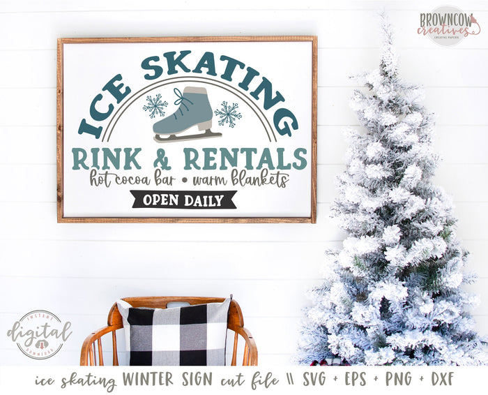 Ice Skating SVG, Winter Farmhouse Sign SVG/Cut File, Ice Skating Winter Farmhouse Sign Cut File