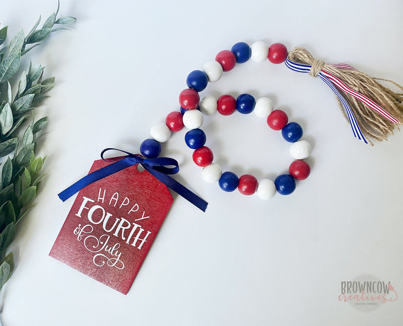 Fourth of July Wood Beaded Garland, Perfect Accent Piece for Tiered Trays!