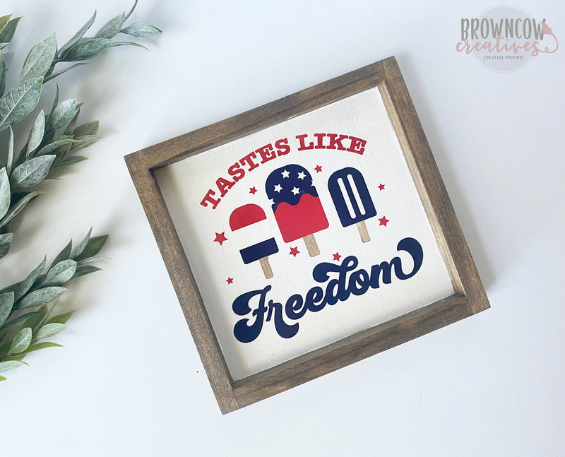 Tastes Like Freedom Fourth of July Framed Wooden Sign, Perfect for Tiered Trays