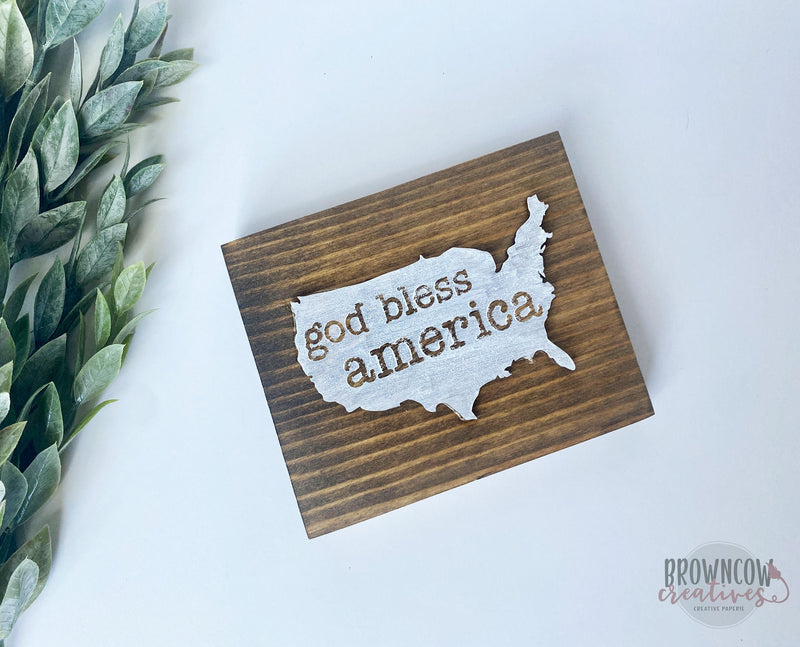 God Bless America Fourth of July Wooden Sign, Perfect for Tiered Trays