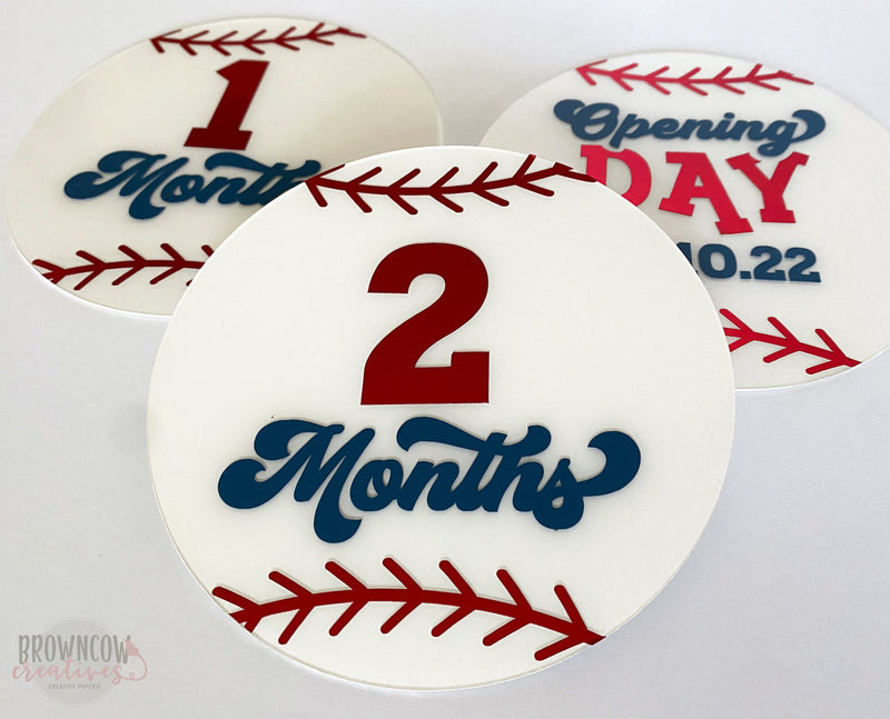 Baseball Themed Baby Milestone Acrylic Rounds, Baby Milestone Photoshoot Props, Birth Announcement Painted Acrylic Disc