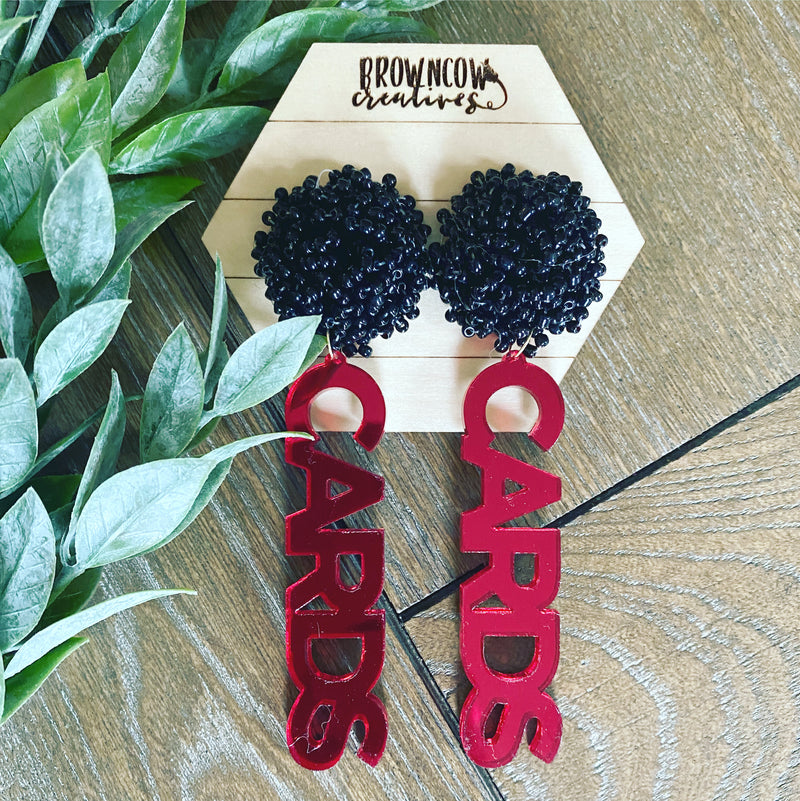 Louisville CARDS Drop Earrings with Black Seed Bead Topper