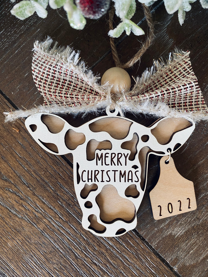 Merry Christmas Cow Ornament