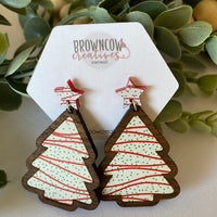 Christmas Snack Cake Drop Earrings with Wanut Border